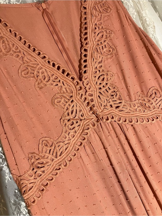 Cato Dresses & Skirts - Women's Boho crochet trim V-Neck Maxi Dress in Terracotta